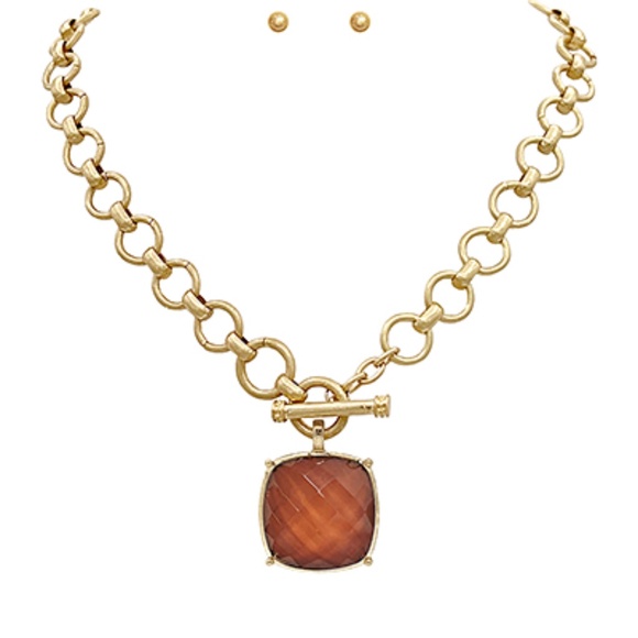 Square Stone Pendant Necklace Set - Picture 8 of 9